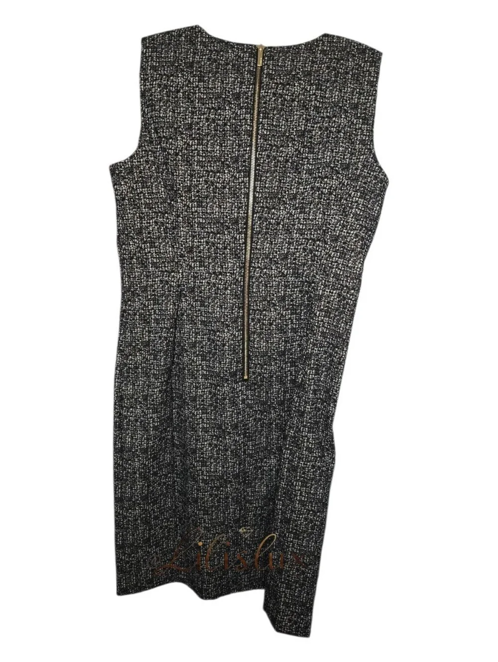 Calvin Klein Black White And Gold Tweed Sheath Dress Knee Length Size 14 GUC